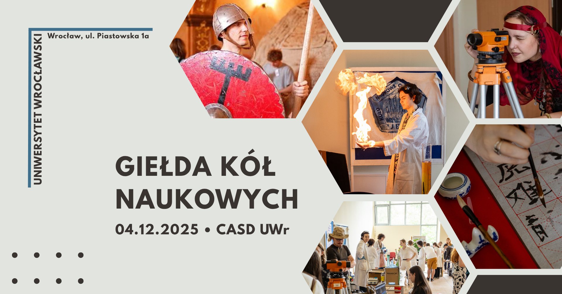 plakat promujący Giełdę Kół Naukowych (4.12.2025, CASD UWr - ul. Piastowska 1a)